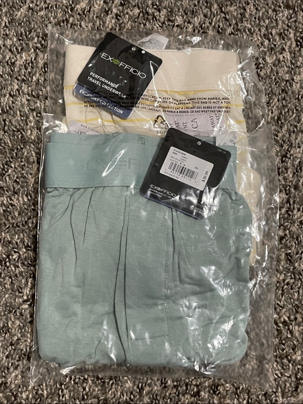Exofficio Men's Everyday Boxer Jadeite and Cream Yellow Performance Underwear